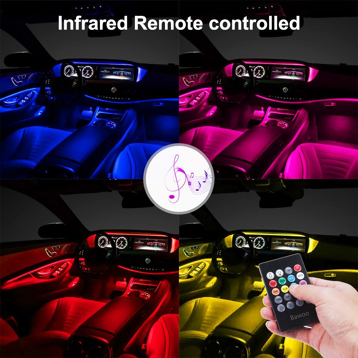 Car Interior Lighting LED Atmosphere Light, Car Strip Light Led Lights Interior Lighting USB Port Cars Charger Cars Light Bar with Remote Control, 4 in1 Waterproof Light Bar RGB Car Atmosphere Lights