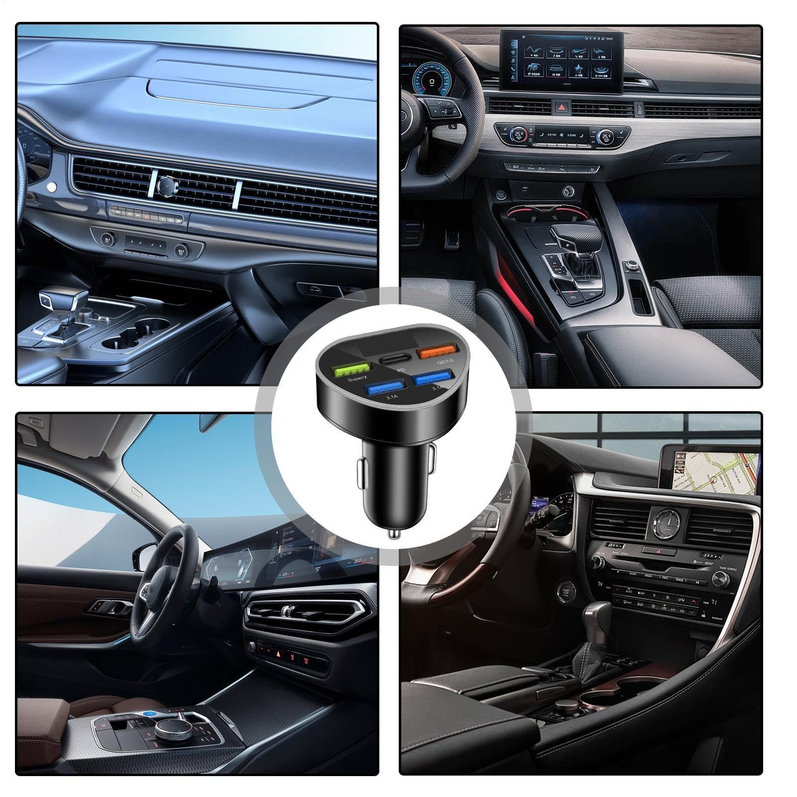 Car Cigarette Lighter USB Charger 160W Dispenser with LED Voltage Display Vehicle Smartphone Charging Fast Car Charger Compatible PD QC3.0 Simultaneous Charge