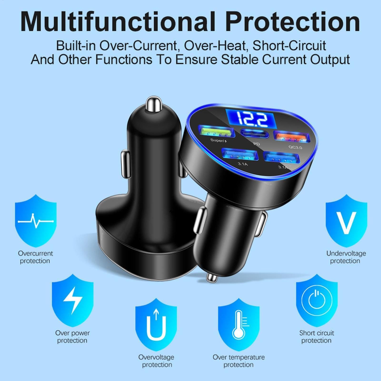 Car Cigarette Lighter USB Charger 160W Dispenser with LED Voltage Display Vehicle Smartphone Charging Fast Car Charger Compatible PD QC3.0 Simultaneous Charge