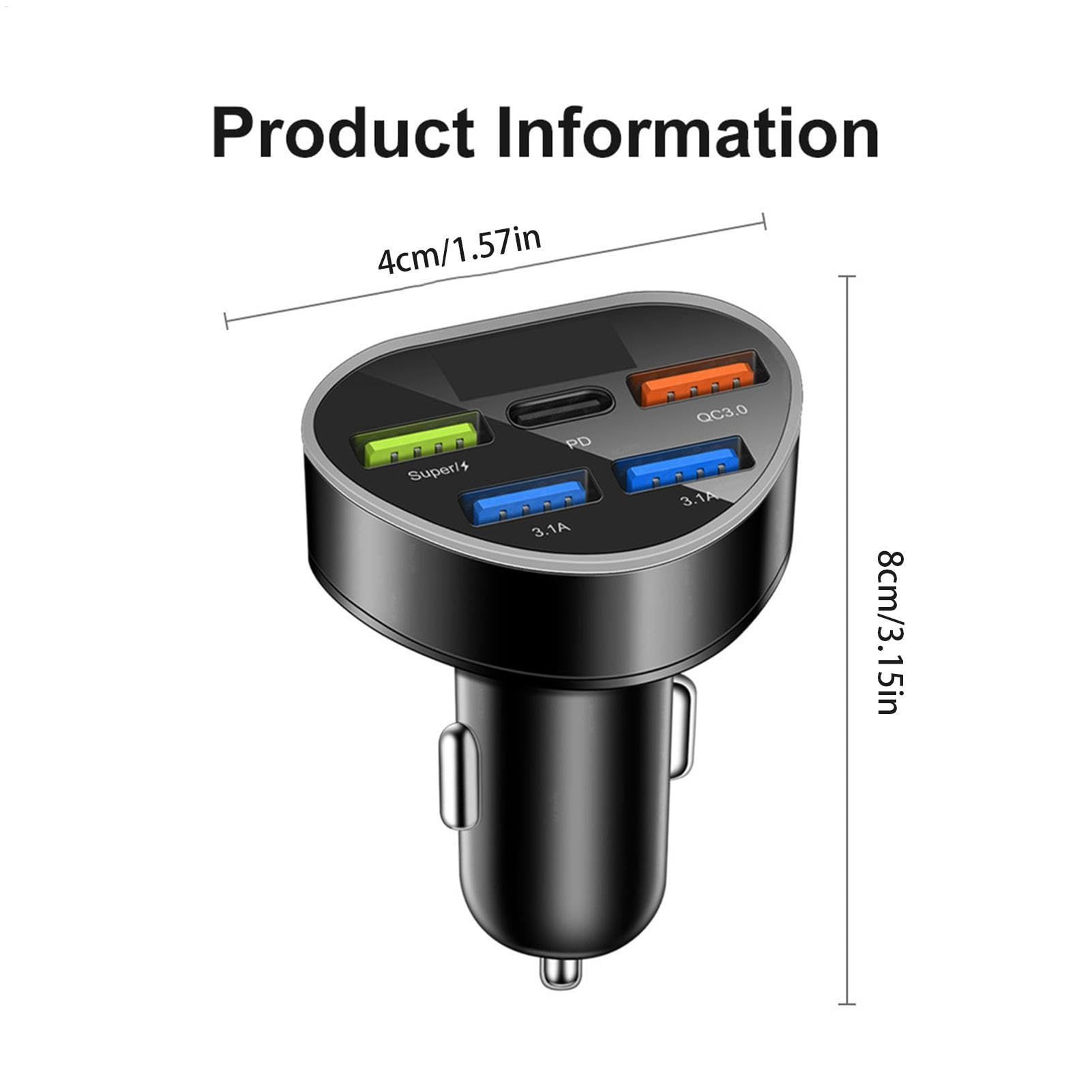 Car Cigarette Lighter USB Charger 160W Dispenser with LED Voltage Display Vehicle Smartphone Charging Fast Car Charger Compatible PD QC3.0 Simultaneous Charge
