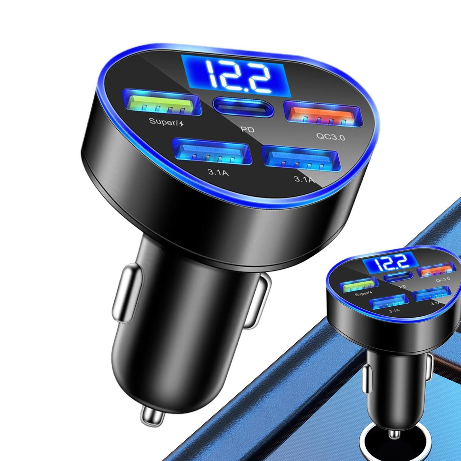 Car Cigarette Lighter USB Charger 160W Dispenser with LED Voltage Display Vehicle Smartphone Charging Fast Car Charger Compatible PD QC3.0 Simultaneous Charge