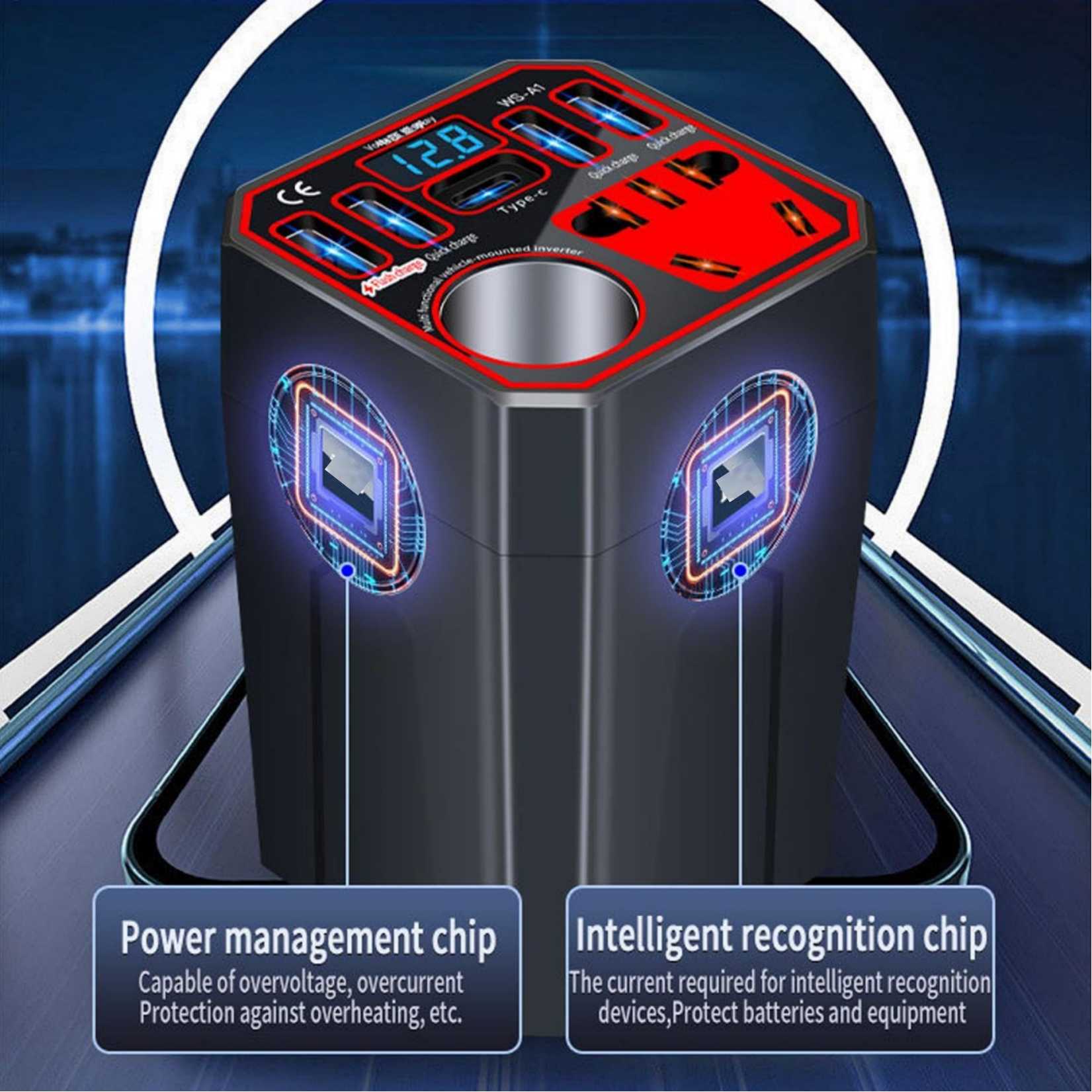 Car Charger Inverter, Multifunctional Car Charger Adapter - Efficient Power Inverter with Multi Ports for Vehicle, Powerful Converter Car Adapter for Plug,Cigarette Lighter USB Charger