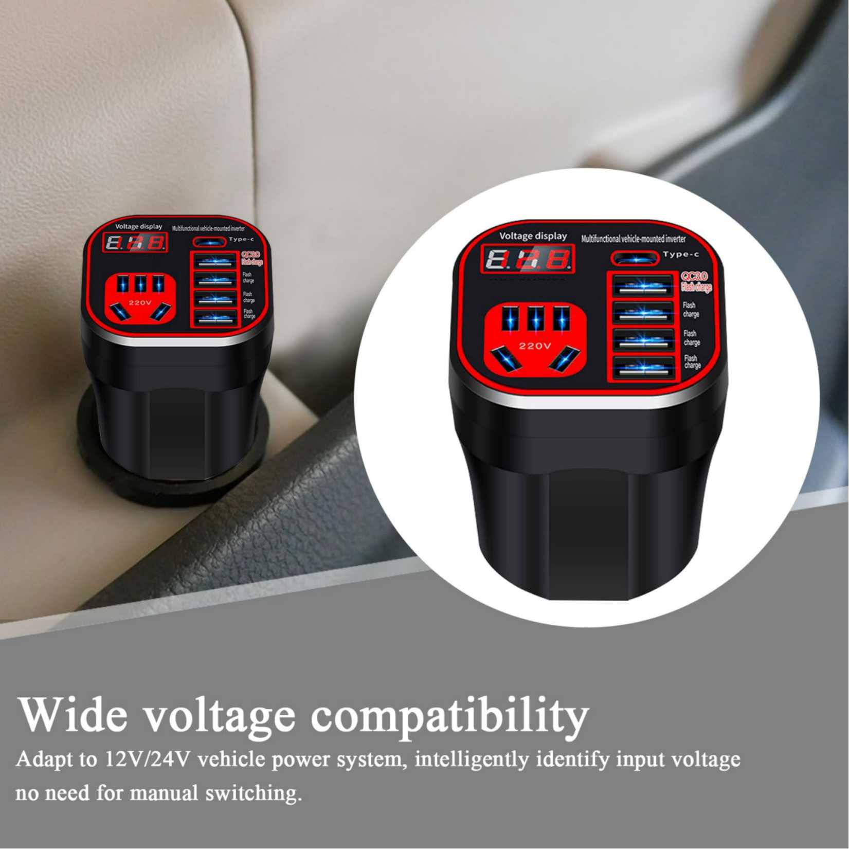 Power Inverter for Vehicle,Car Power Inverter,Multi-function Car Charger Adapter,Converter Car - Car Mounted Cup Type Inverter Converter,Cell Phone Automobile Chargers,Vehicle Outlet Adapter for All