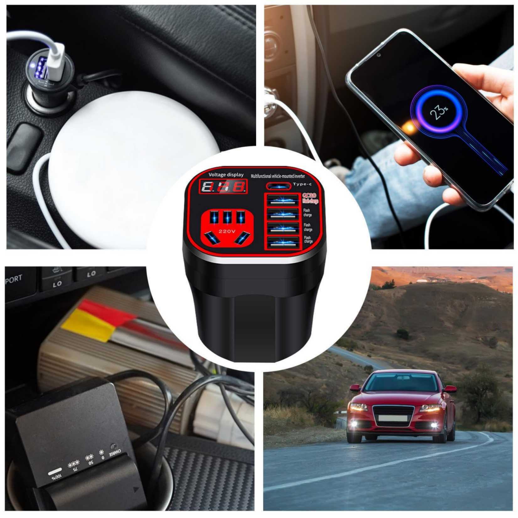 Power Inverter for Vehicle,Car Power Inverter,Multi-function Car Charger Adapter,Converter Car - Car Mounted Cup Type Inverter Converter,Cell Phone Automobile Chargers,Vehicle Outlet Adapter for All
