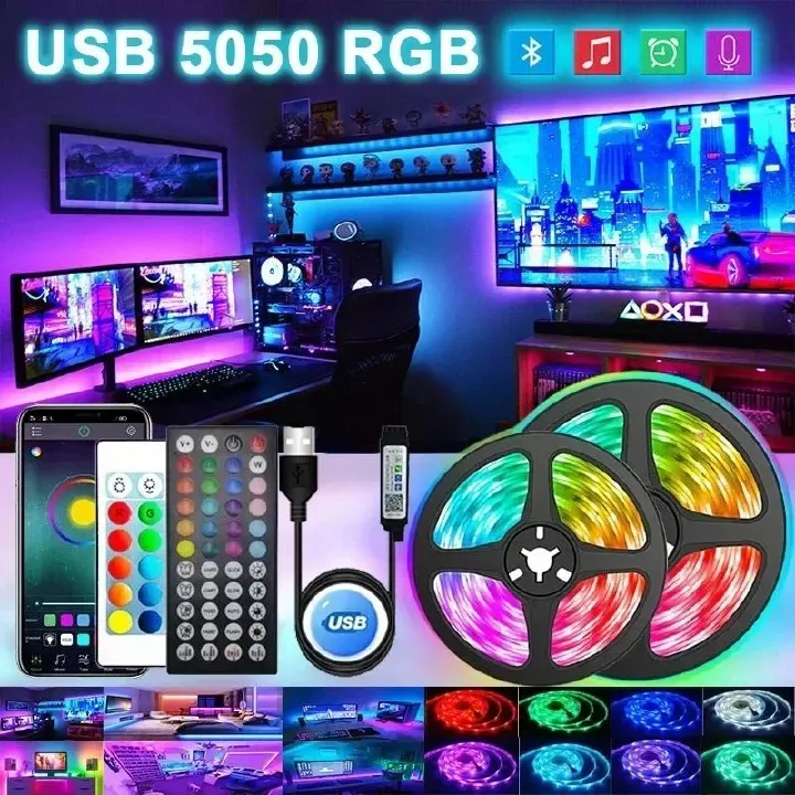 RGB LED Strip Light Remote App Control TV Led Backlight Flexible Ribbon Tape USB 5V Led Light for PC Gaming Bed Room Decoration Ourdoor Party TV Kitchem DIY Indoor Outdoor Festival Decoration