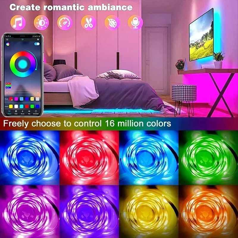 RGB LED Strip Light Remote App Control TV Led Backlight Flexible Ribbon Tape USB 5V Led Light for PC Gaming Bed Room Decoration Ourdoor Party TV Kitchem DIY Indoor Outdoor Festival Decoration