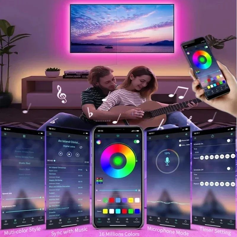 RGB LED Strip Light Remote App Control TV Led Backlight Flexible Ribbon Tape USB 5V Led Light for PC Gaming Bed Room Decoration Ourdoor Party TV Kitchem DIY Indoor Outdoor Festival Decoration