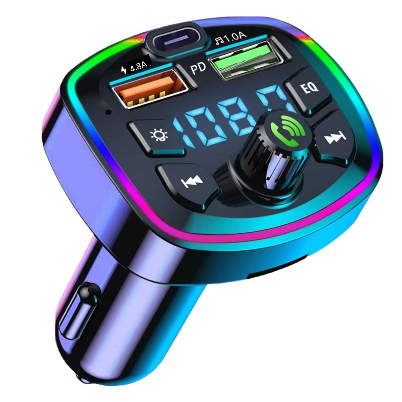 Bluetooth FM Transmitter 5.3 Wireless Car Adapter Support USB 4.8A and PD 20W Fast Charging FM Transmitter Radio Receiver Hands-Free Calling Support TF Card/LED Screen/EQ Function/U Disk
