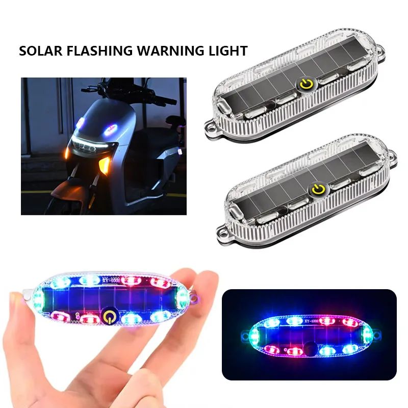 Solar Powered Motorcycle Warning Lights High Brightness LED Motorbike Safety Light Durable Easy to Install for Night Riding Enhanced Visibility Lighting Accessorie Car Motorcycle Bike LED Flash Lights