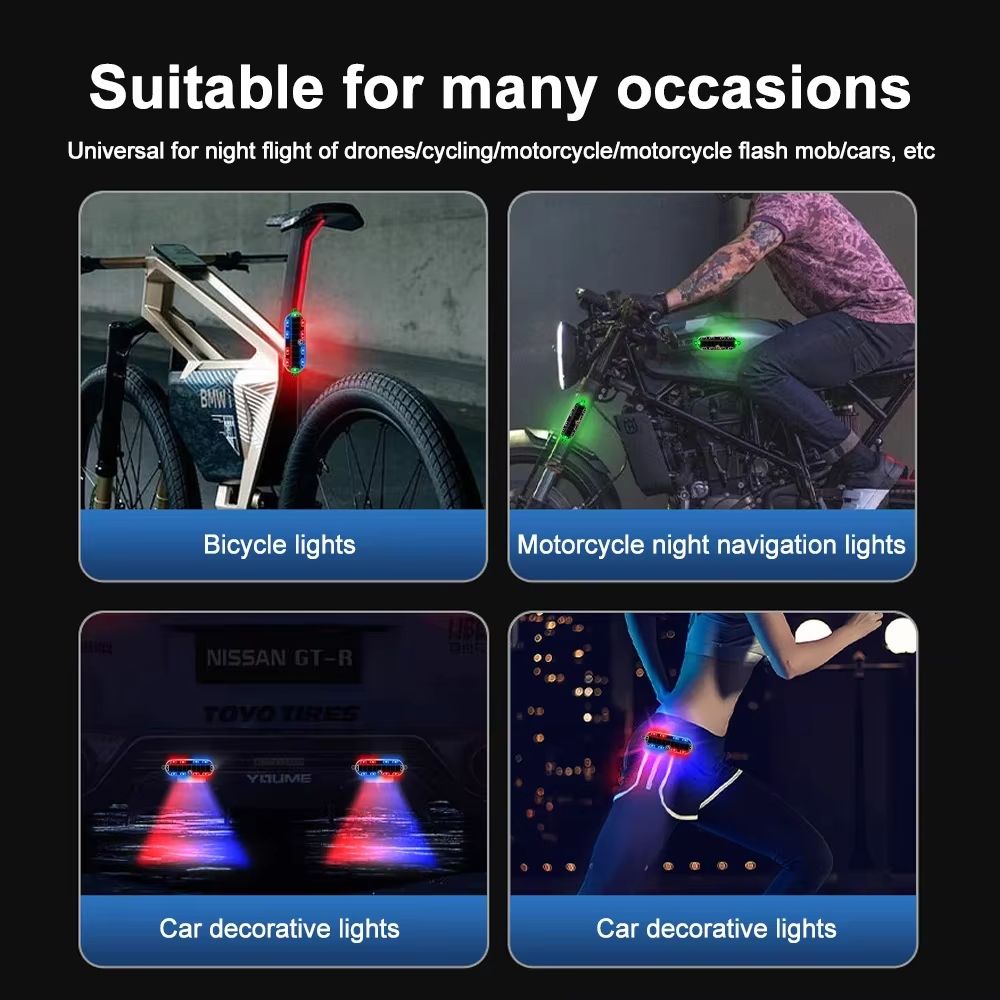 Solar Powered Motorcycle Warning Lights High Brightness LED Motorbike Safety Light Durable Easy to Install for Night Riding Enhanced Visibility Lighting Accessorie Car Motorcycle Bike LED Flash Lights