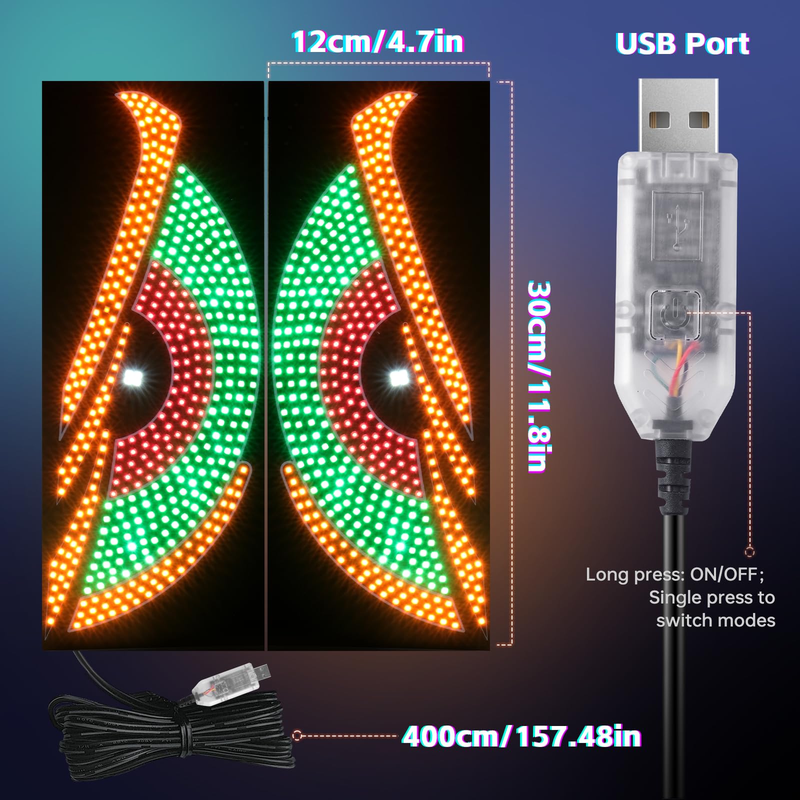 2pcs Car Eyes LED Light USB Demon Eye Decorative Light With 11 Modes Cars front/rear Windshield Flicker Signal Lighting for SUVs Pickups Trucks Cars Windshield Eyes Animated Led Flexible Dynamic LED