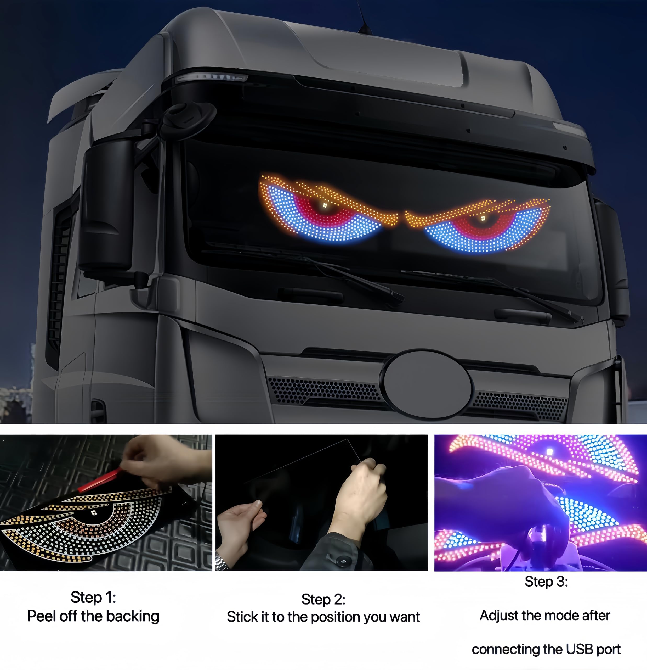 2pcs Car Eyes LED Light USB Demon Eye Decorative Light With 11 Modes Cars front/rear Windshield Flicker Signal Lighting for SUVs Pickups Trucks Cars Windshield Eyes Animated Led Flexible Dynamic LED