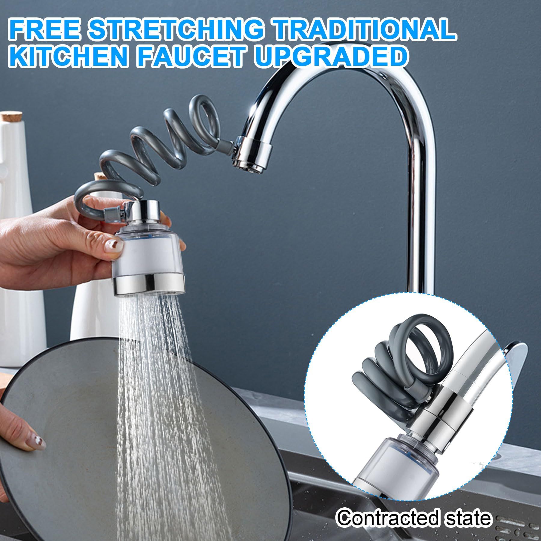 Kitchen Faucet Sprayer Water Tap Extension with Water Filter 360 Degree Tap Attachment Rotatable Multifunctional Tap Extender with Purifier Filters Tap Adapter for Taps Kitchen Bathroom