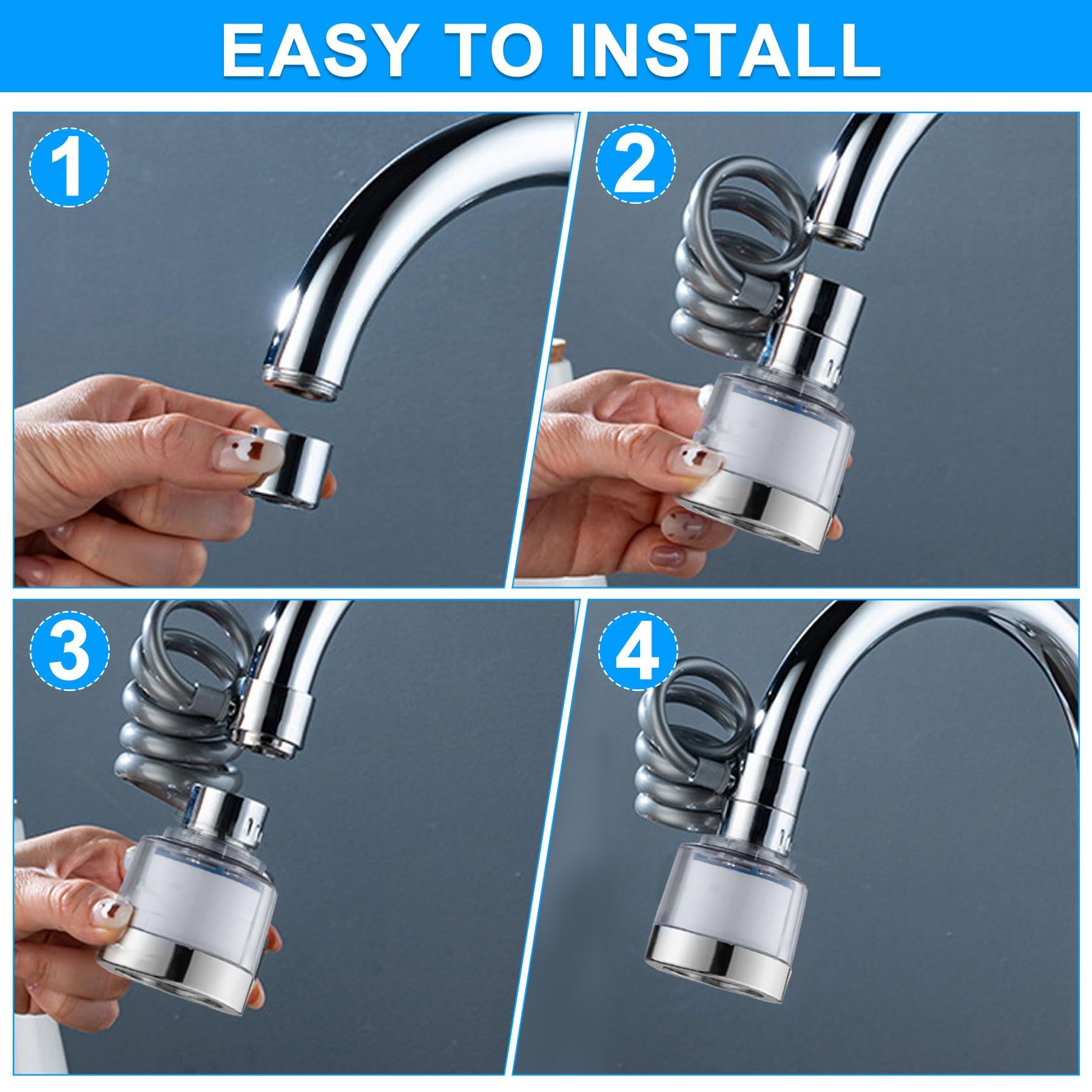 Kitchen Faucet Sprayer Water Tap Extension with Water Filter 360 Degree Tap Attachment Rotatable Multifunctional Tap Extender with Purifier Filters Tap Adapter for Taps Kitchen Bathroom