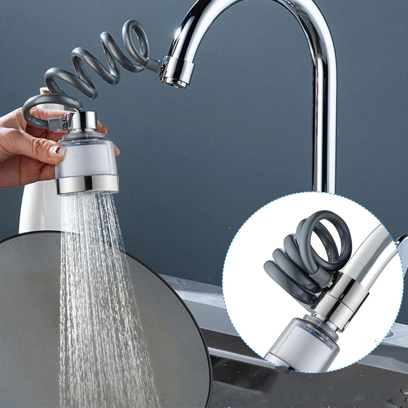 Kitchen Faucet Sprayer Water Tap Extension with Water Filter 360 Degree Tap Attachment Rotatable Multifunctional Tap Extender with Purifier Filters Tap Adapter for Taps Kitchen Bathroom