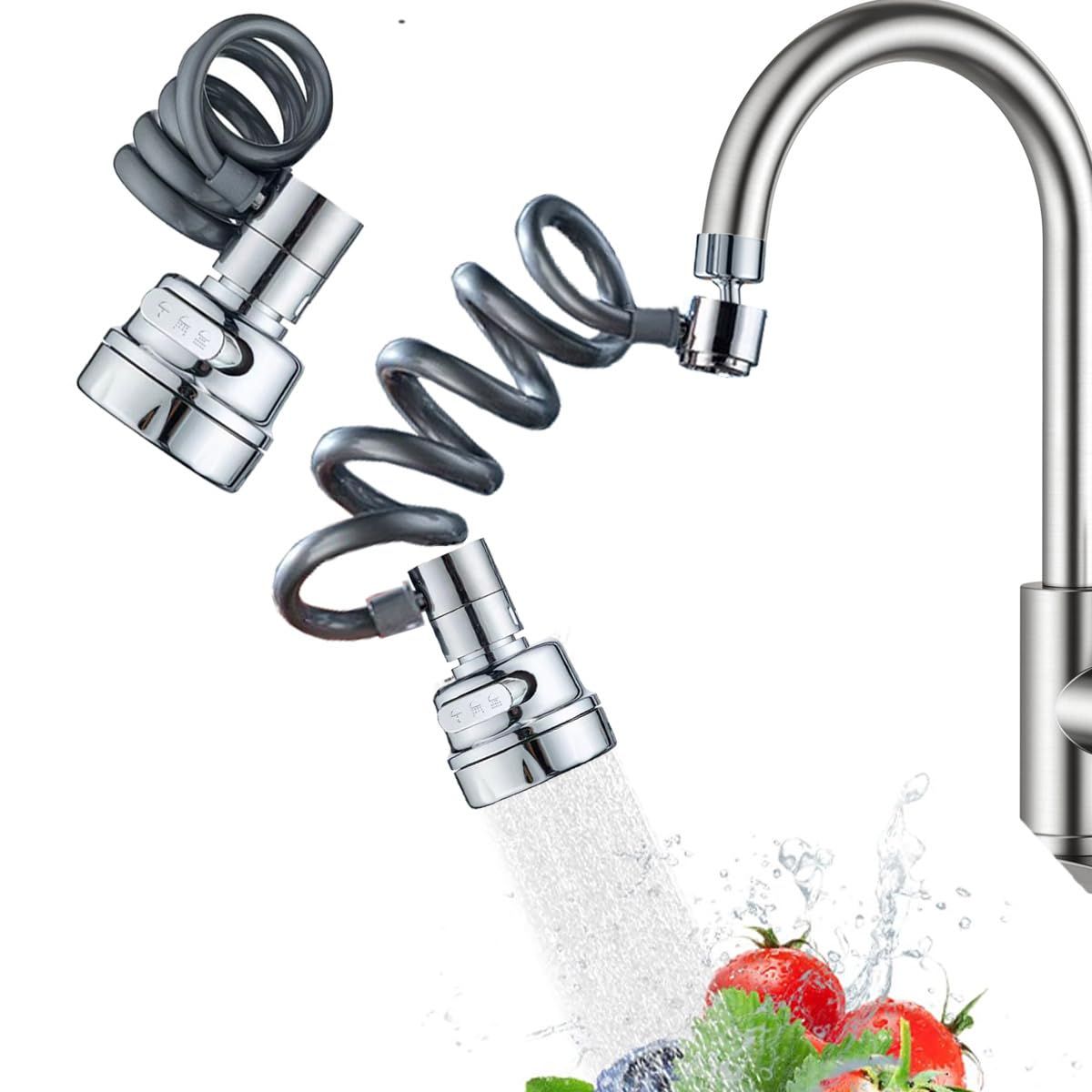 Kitchen Faucet Sprayer Water Tap Extension with Water Filter 360 Degree Tap Attachment Rotatable 3 Adjustable Modes Tap Attachment Swivelling Aerators for Taps Kitchen and Taps Bathroom