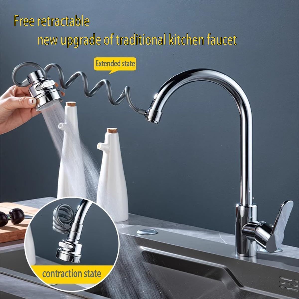 Kitchen Faucet Sprayer Water Tap Extension with Water Filter 360 Degree Tap Attachment Rotatable 3 Adjustable Modes Tap Attachment Swivelling Aerators for Taps Kitchen and Taps Bathroom