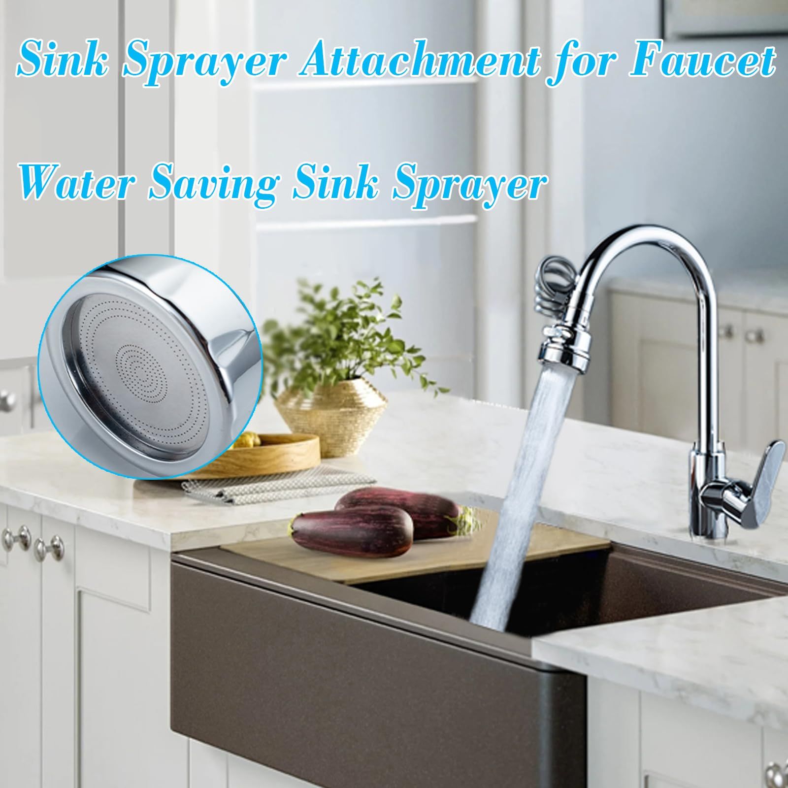 Kitchen Faucet Sprayer Water Tap Extension with Water Filter 360 Degree Tap Attachment Rotatable 3 Adjustable Modes Tap Attachment Swivelling Aerators for Taps Kitchen and Taps Bathroom