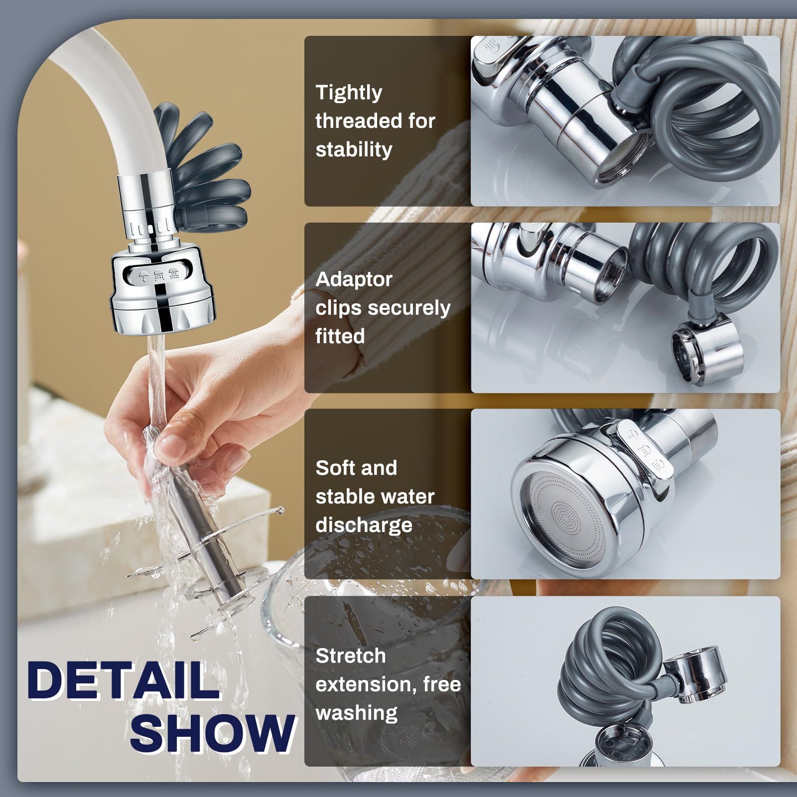 Kitchen Faucet Sprayer Water Tap Extension with Water Filter 360 Degree Tap Attachment Rotatable 3 Adjustable Modes Tap Attachment Swivelling Aerators for Taps Kitchen and Taps Bathroom