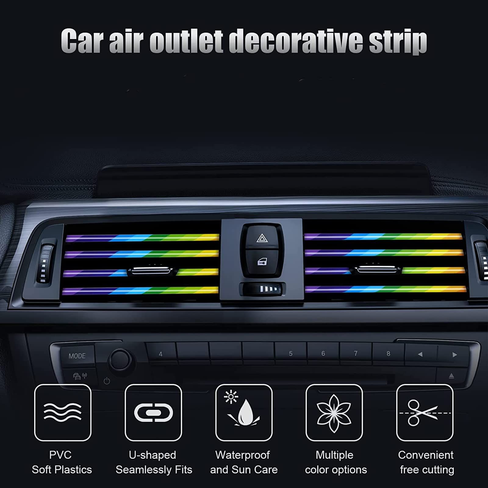 10 Pcs Car Air Outlet Decorative Strip Trim Strip Car Air Conditioning Interior Trim Car Outlet Decorative Strip Sparkling DIY Air Conditioner Vent Outlet Trim