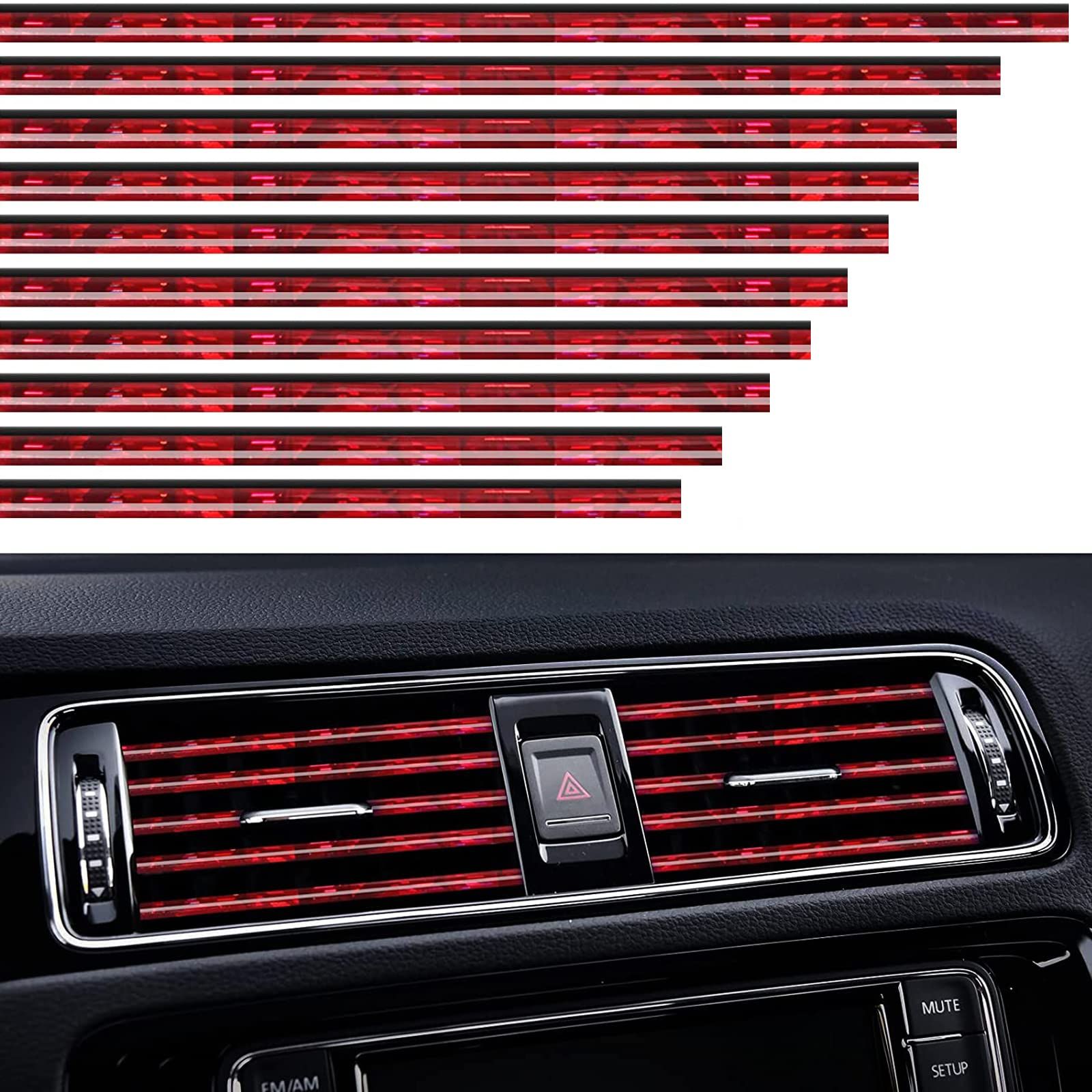 10 Pcs Car Air Outlet Decorative Strip Trim Strip Car Air Conditioning Interior Trim Car Outlet Decorative Strip Sparkling DIY Air Conditioner Vent Outlet Trim