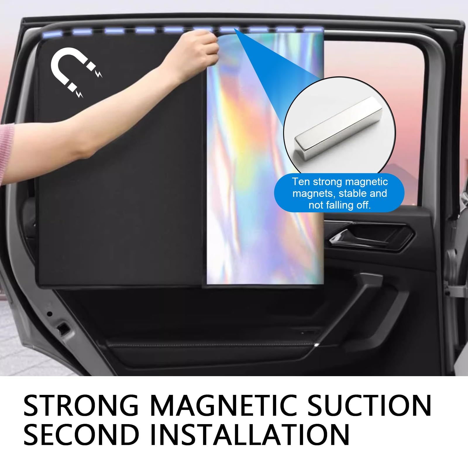 Car Side Window Shades, Blackout 99% Side Window Sun Shade Covers, Titanium Silver Sunscreen Layer M-agnetic Car Privacy Curtains, Universal SunShade for Car Keeps Interior Cool