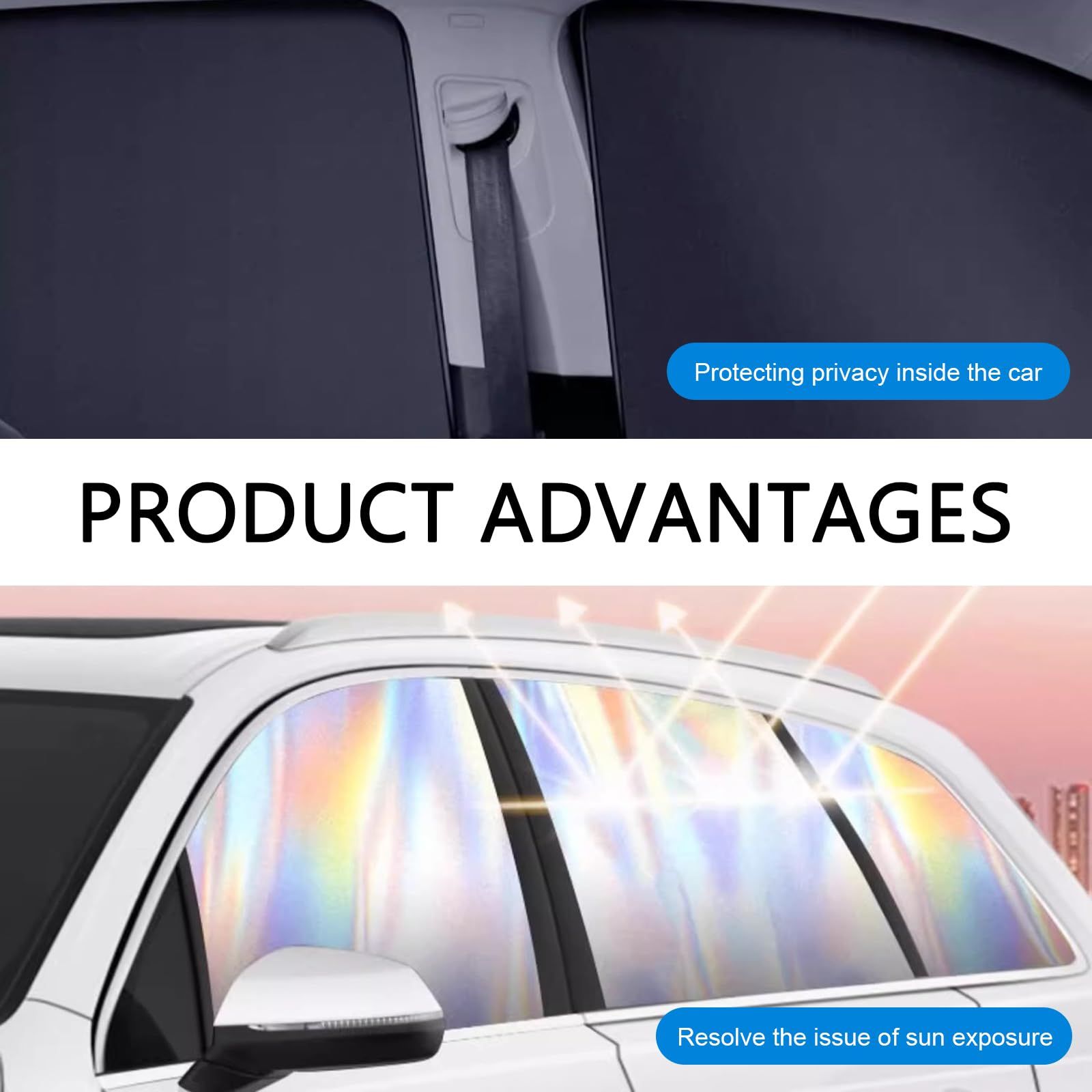 Car Side Window Shades, Blackout 99% Side Window Sun Shade Covers, Titanium Silver Sunscreen Layer M-agnetic Car Privacy Curtains, Universal SunShade for Car Keeps Interior Cool