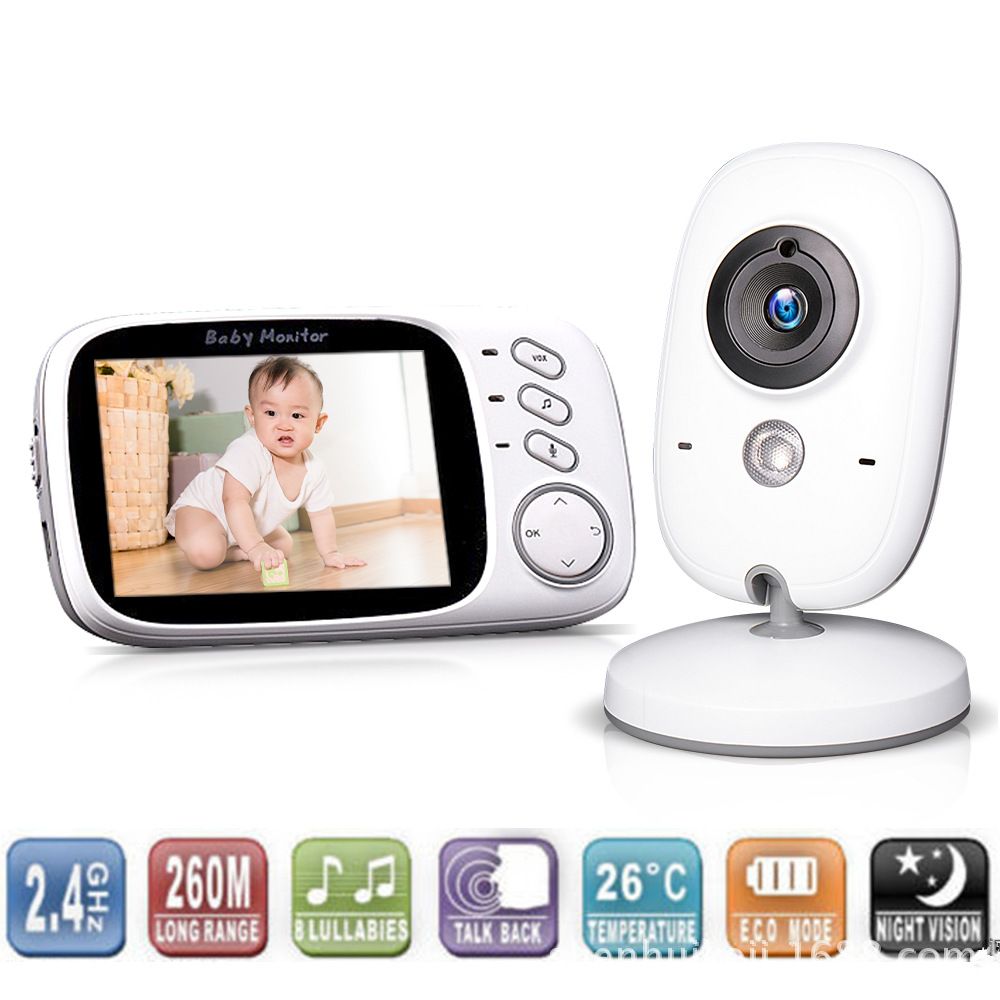 3.2 inch Display Video Baby Monitor No WiFi Baby Monitor with Camera and Audio Plug & Play HD Camera, Night Vision 2-Way Talk,8 Lullabies Portable Baby Monitor  Night Vision Temperature Monitoring