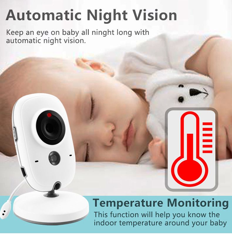 3.2 inch Display Video Baby Monitor No WiFi Baby Monitor with Camera and Audio Plug & Play HD Camera, Night Vision 2-Way Talk,8 Lullabies Portable Baby Monitor  Night Vision Temperature Monitoring