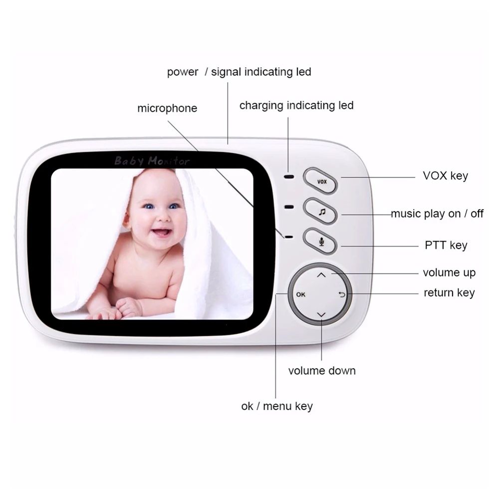 3.2 inch Display Video Baby Monitor No WiFi Baby Monitor with Camera and Audio Plug & Play HD Camera, Night Vision 2-Way Talk,8 Lullabies Portable Baby Monitor  Night Vision Temperature Monitoring