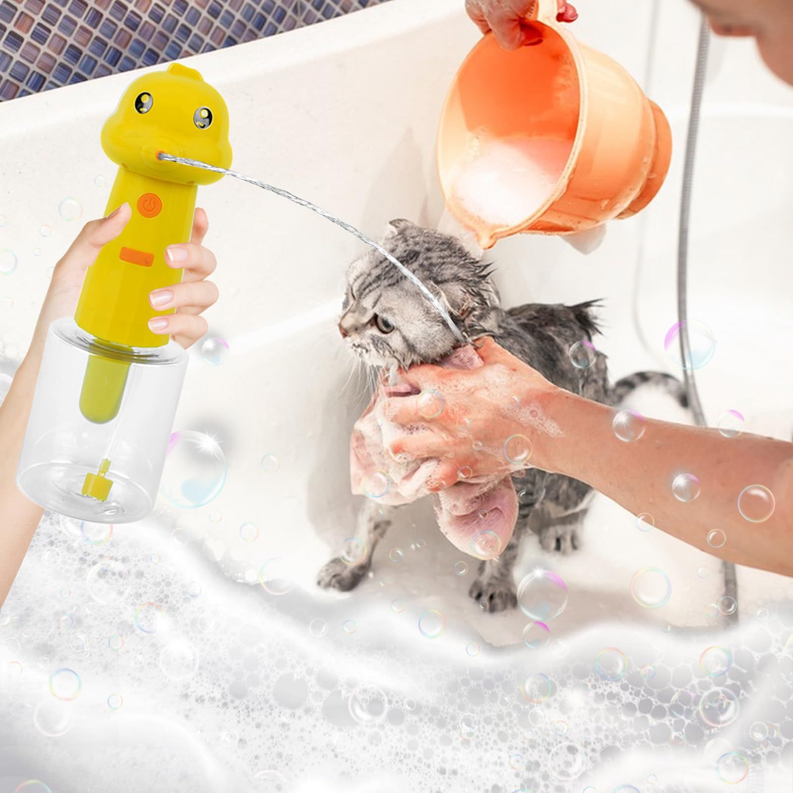 Electric Dog Cleaning Foam Machine Automatic Dog Soap Dispenser for Bath Rechargeable Pet Shampoo Mixing Bottle for Cleaning Waterproof Dog Bath Supplies for Dog Cat Puppy Children Kitchen Sink