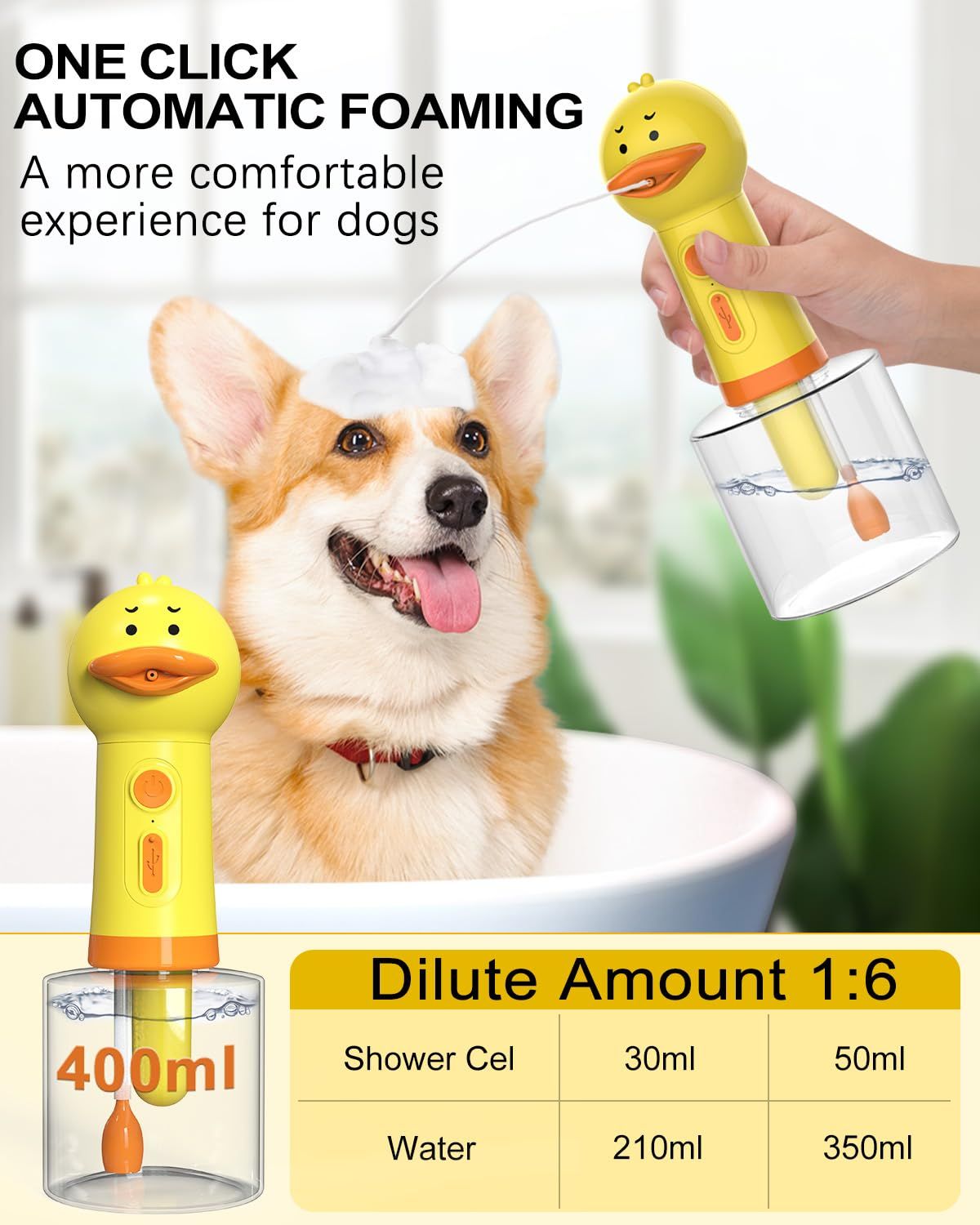 Electric Dog Cleaning Foam Machine Automatic Dog Soap Dispenser for Bath Rechargeable Pet Shampoo Mixing Bottle for Cleaning Waterproof Dog Bath Supplies for Dog Cat Puppy Children Kitchen Sink