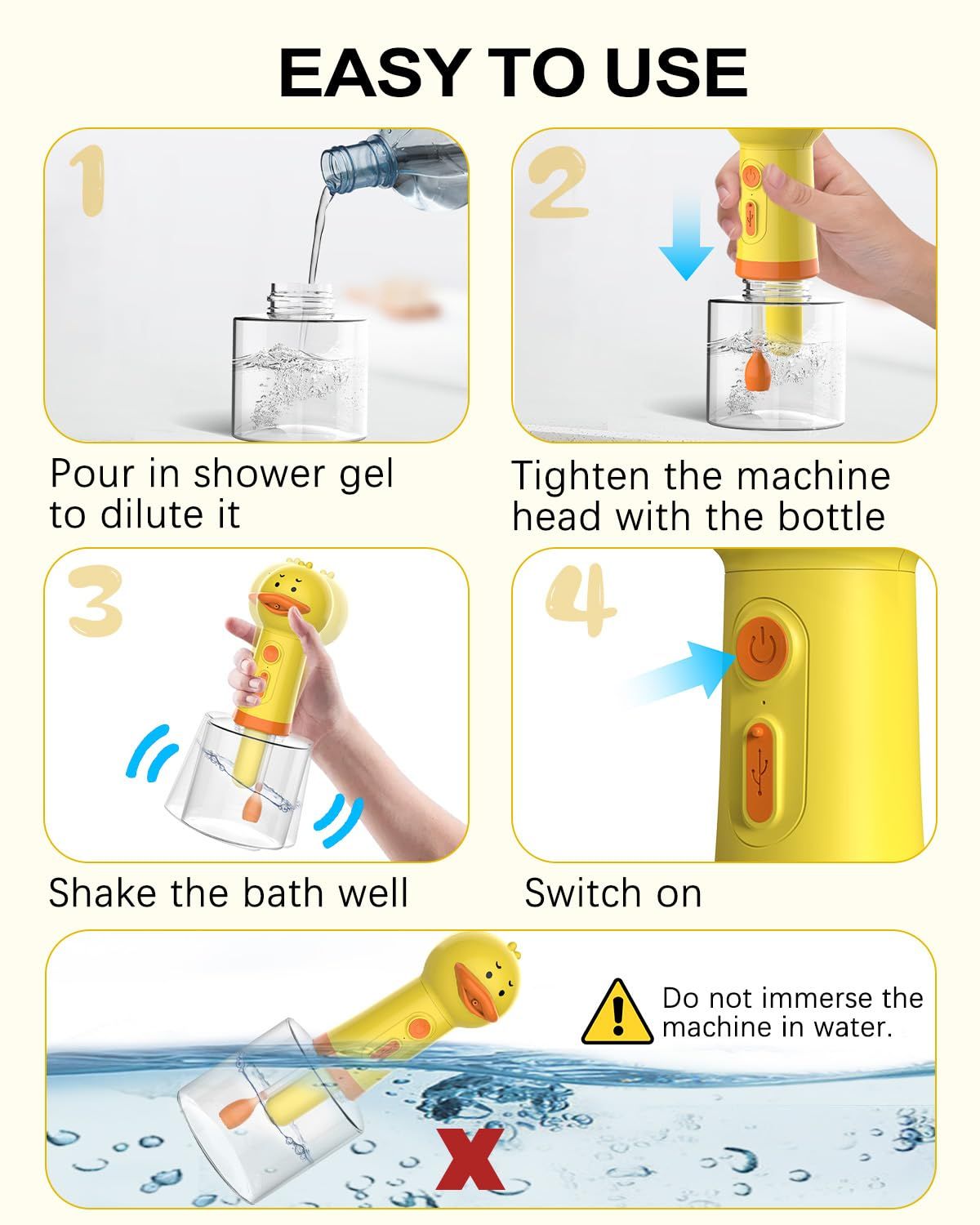 Electric Dog Cleaning Foam Machine Automatic Dog Soap Dispenser for Bath Rechargeable Pet Shampoo Mixing Bottle for Cleaning Waterproof Dog Bath Supplies for Dog Cat Puppy Children Kitchen Sink