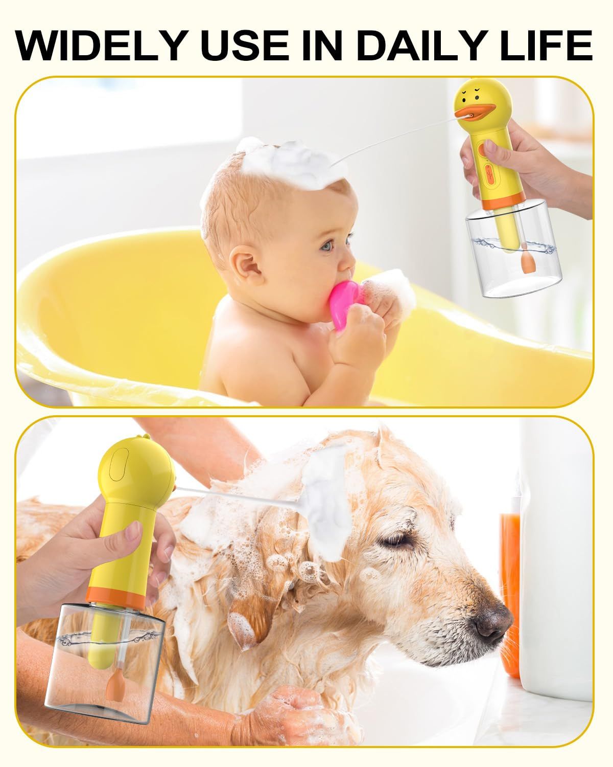 Electric Dog Cleaning Foam Machine Automatic Dog Soap Dispenser for Bath Rechargeable Pet Shampoo Mixing Bottle for Cleaning Waterproof Dog Bath Supplies for Dog Cat Puppy Children Kitchen Sink