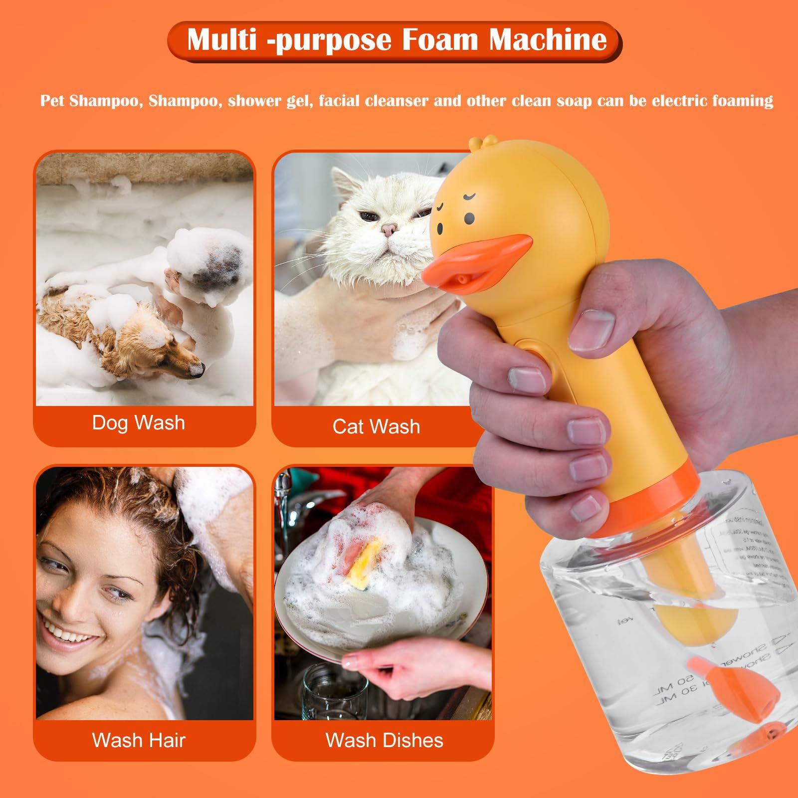 Electric Dog Cleaning Foam Machine Automatic Dog Soap Dispenser for Bath Rechargeable Pet Shampoo Mixing Bottle for Cleaning Waterproof Dog Bath Supplies for Dog Cat Puppy Children Kitchen Sink