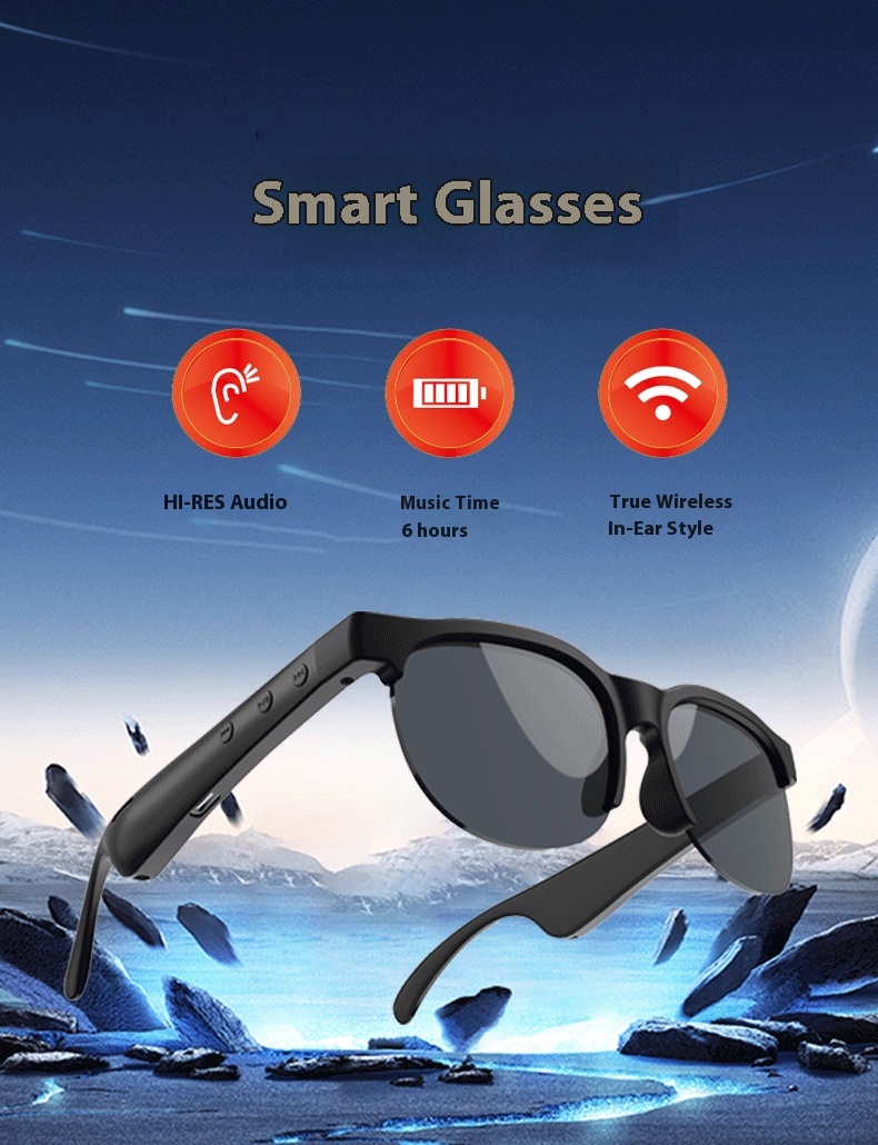 New Smart Translator Glasses GM Wireless Bluetooth Glasses With Microphone Earphone Glasses Bluetooth Glasses with 150 Translation UV Protection Waterproof Music Calling for Travel Work Fashion Gift