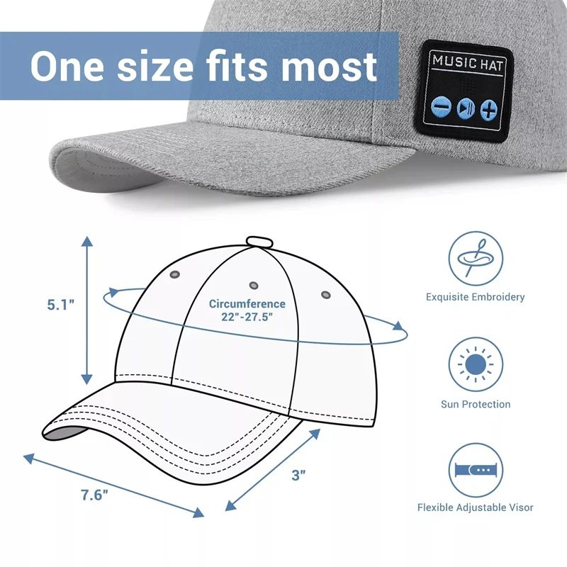 Multifunctional Wireless Bluetooth Speaker Hat With Portable Speakers Wireless Headphones Detachable Adjustable Music Baseball Cap Running Sports Speaker Hat with Mic Baseball for Outdoor Indoor Hike