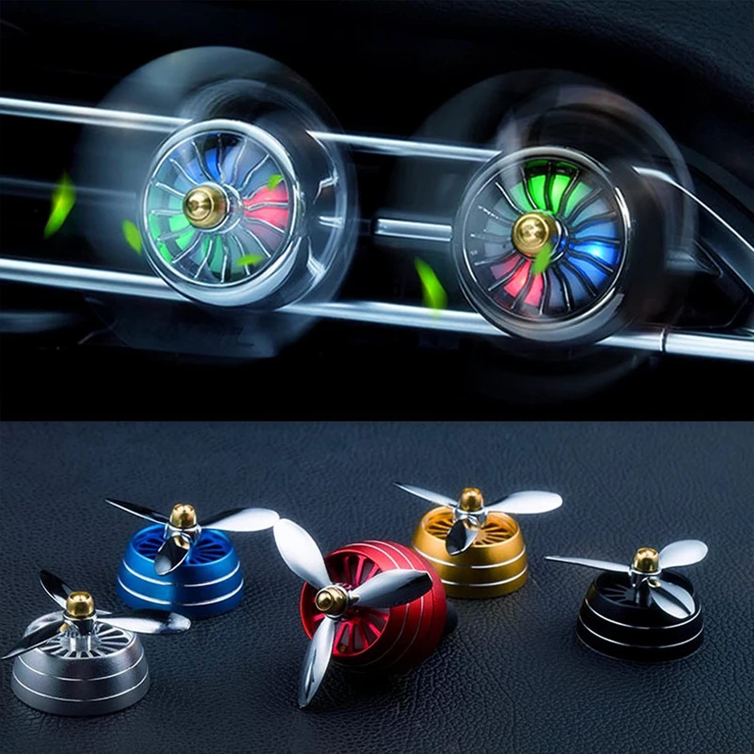 Car Air Freshener Vent Clip Propeller Shape Auto Air Conditioning Outlet Clip with LED Light Universal Perfume Diffuser Decoration with 2pcs cologne-style fragrance aroma tablet Car Accessories