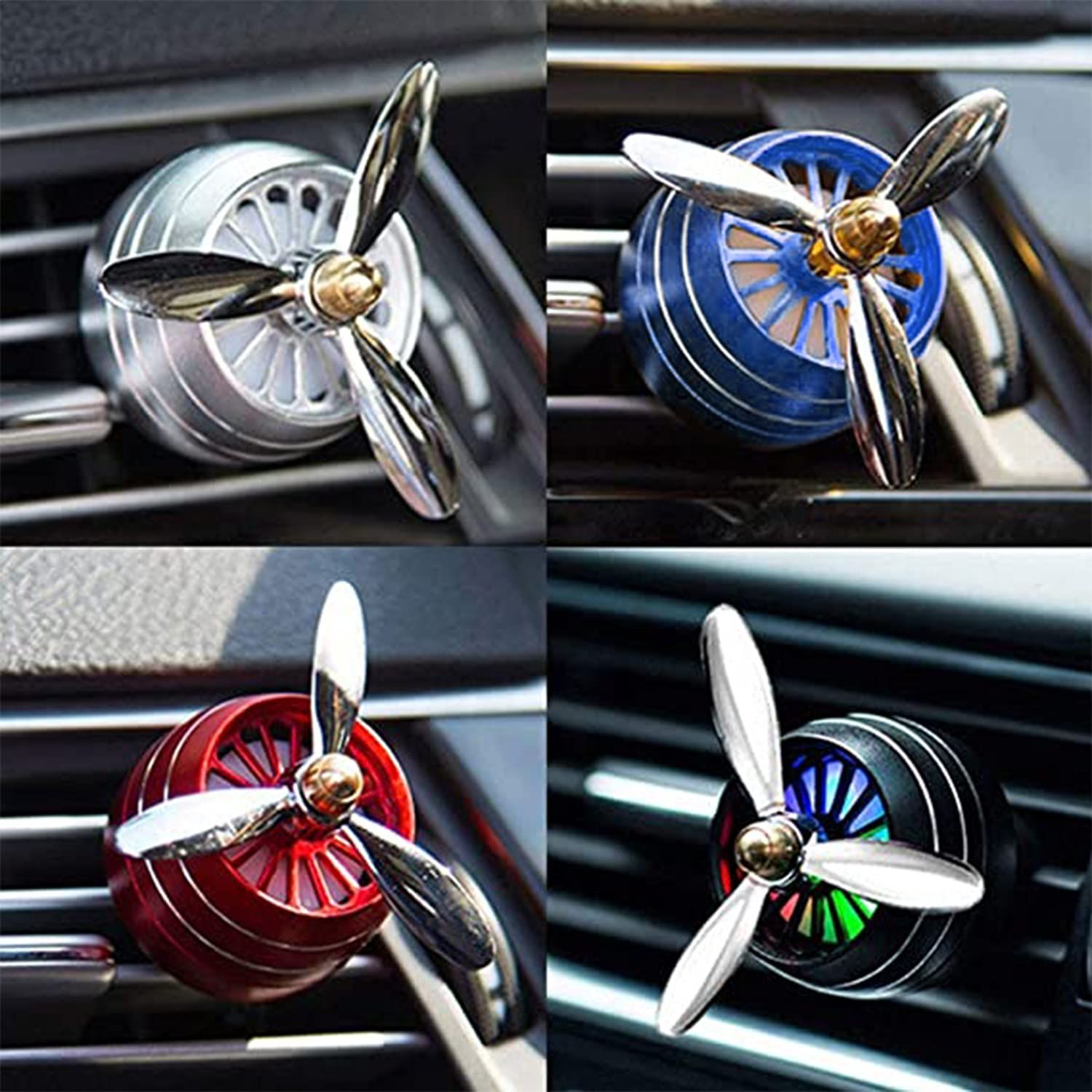 Car Air Freshener Vent Clip Propeller Shape Auto Air Conditioning Outlet Clip with LED Light Universal Perfume Diffuser Decoration with 2pcs cologne-style fragrance aroma tablet Car Accessories