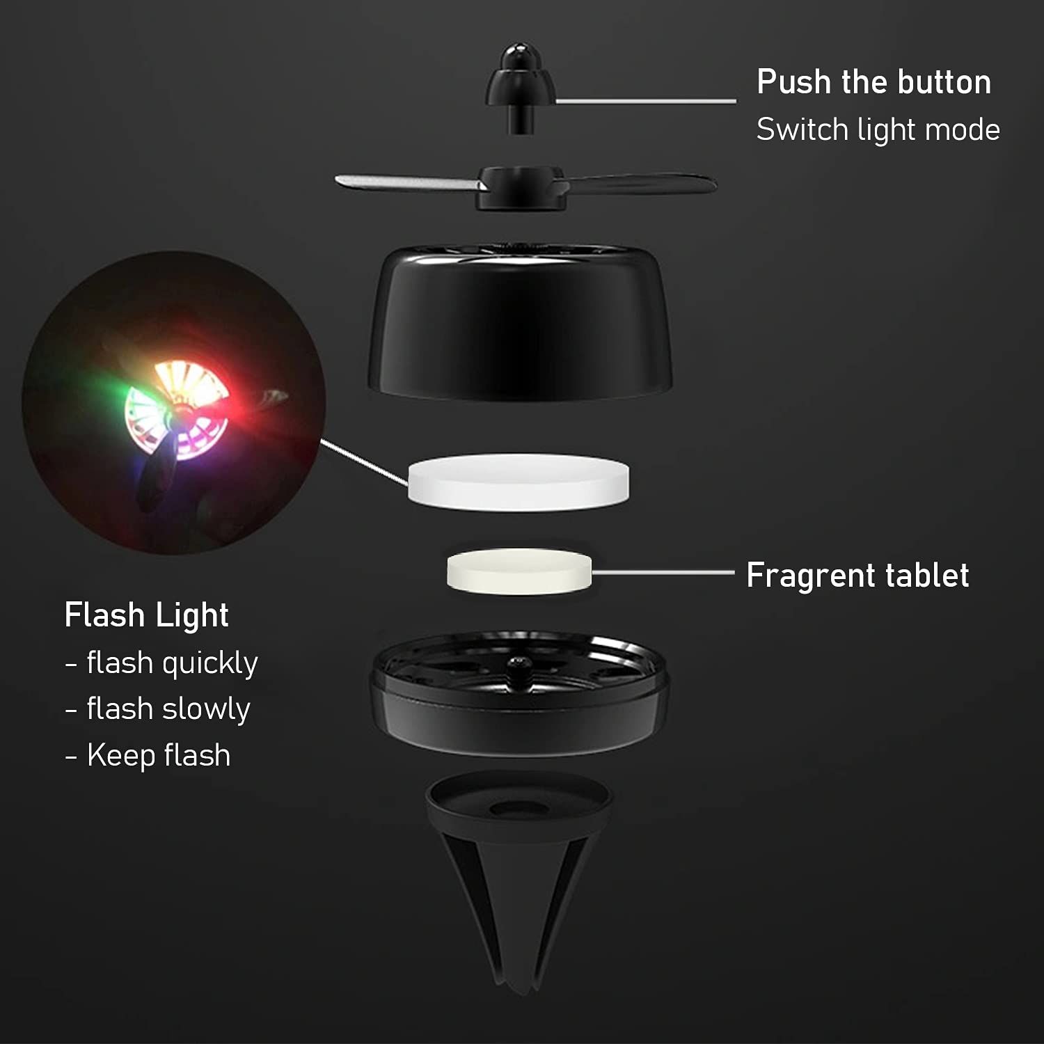 Car Air Freshener Vent Clip Propeller Shape Auto Air Conditioning Outlet Clip with LED Light Universal Perfume Diffuser Decoration with 2pcs cologne-style fragrance aroma tablet Car Accessories