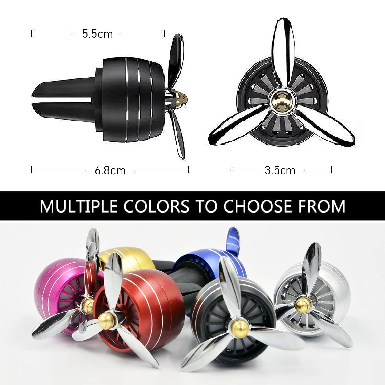 Car Air Freshener Vent Clip Propeller Shape Auto Air Conditioning Outlet Clip with LED Light Universal Perfume Diffuser Decoration with 2pcs cologne-style fragrance aroma tablet Car Accessories