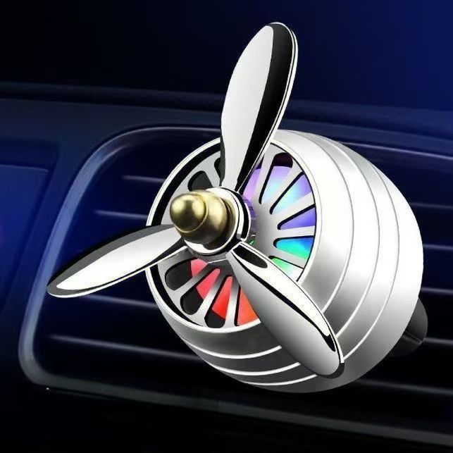 Car Air Freshener Vent Clip Propeller Shape Auto Air Conditioning Outlet Clip with LED Light Universal Perfume Diffuser Decoration with 2pcs cologne-style fragrance aroma tablet Car Accessories