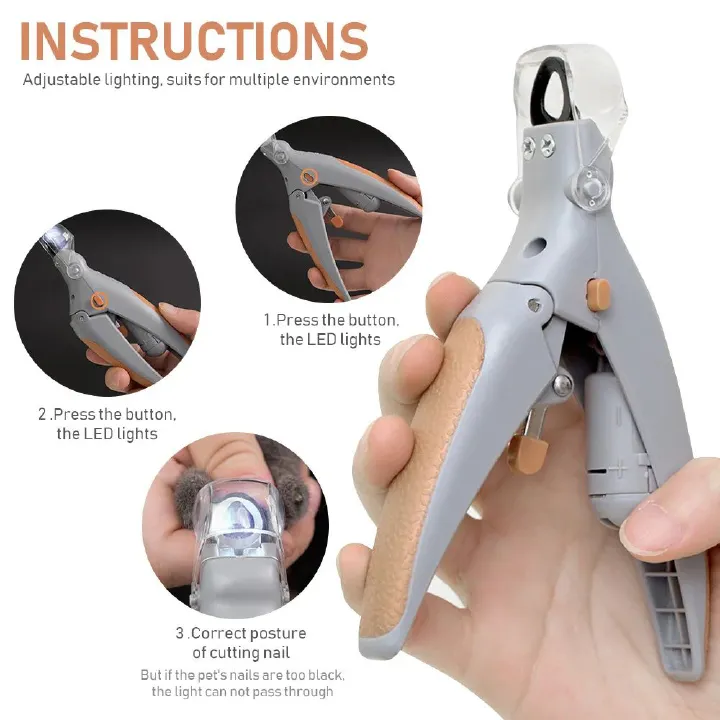 Multifunction Pet Nail Clipper with LED Light Dog Cat Special Nail Clipper Nail Trimmer Pet Cleaning Grooming Supplies Nail Clipper with LED Light for Cats Puppy Professional Illuminated Pet Care