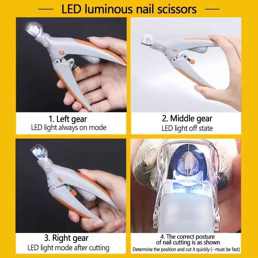 Multifunction Pet Nail Clipper with LED Light Dog Cat Special Nail Clipper Nail Trimmer Pet Cleaning Grooming Supplies Nail Clipper with LED Light for Cats Puppy Professional Illuminated Pet Care