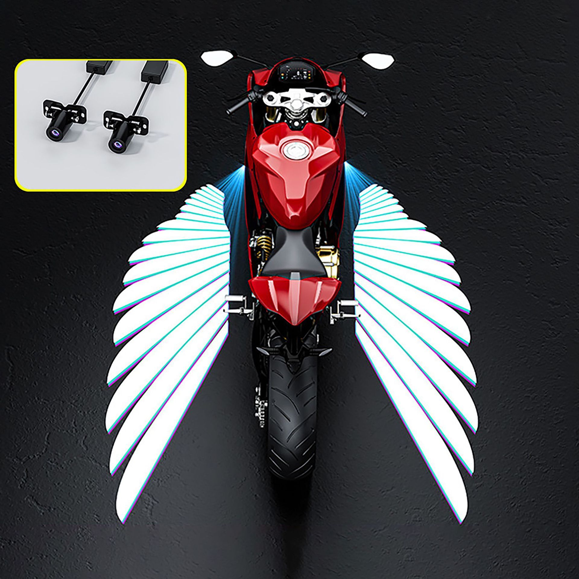 2pcs Motorcycle Logo LED Light Universal Motorcycle Projector Lights for Angel Wing Logo Waterproof Motorcycle Shadow Light Accessories for Motor Scooter Electric Vehicle Moto Lovers Gift