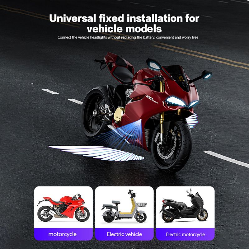 2pcs Motorcycle Logo LED Light Universal Motorcycle Projector Lights for Angel Wing Logo Waterproof Motorcycle Shadow Light Accessories for Motor Scooter Electric Vehicle Moto Lovers Gift
