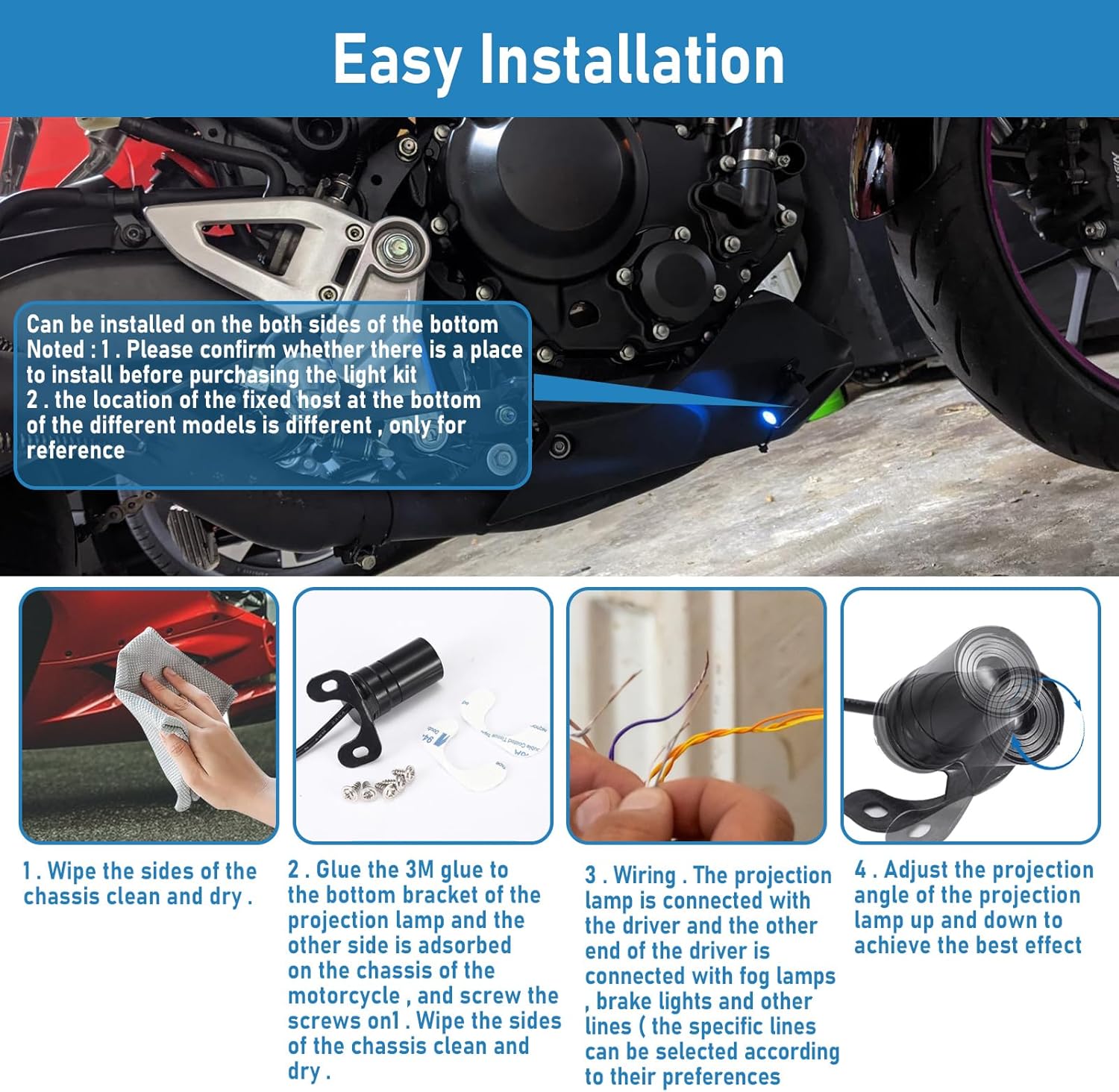 2pcs Motorcycle Logo LED Light Universal Motorcycle Projector Lights for Angel Wing Logo Waterproof Motorcycle Shadow Light Accessories for Motor Scooter Electric Vehicle Moto Lovers Gift