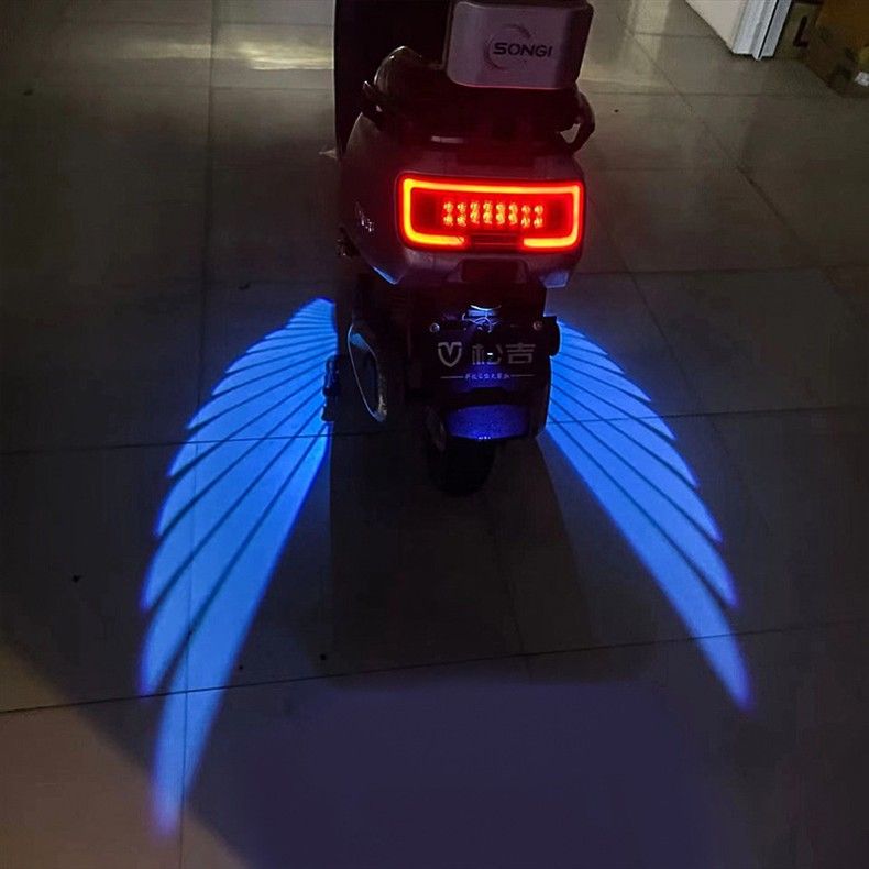 2pcs Motorcycle Logo LED Light Universal Motorcycle Projector Lights for Angel Wing Logo Waterproof Motorcycle Shadow Light Accessories for Motor Scooter Electric Vehicle Moto Lovers Gift