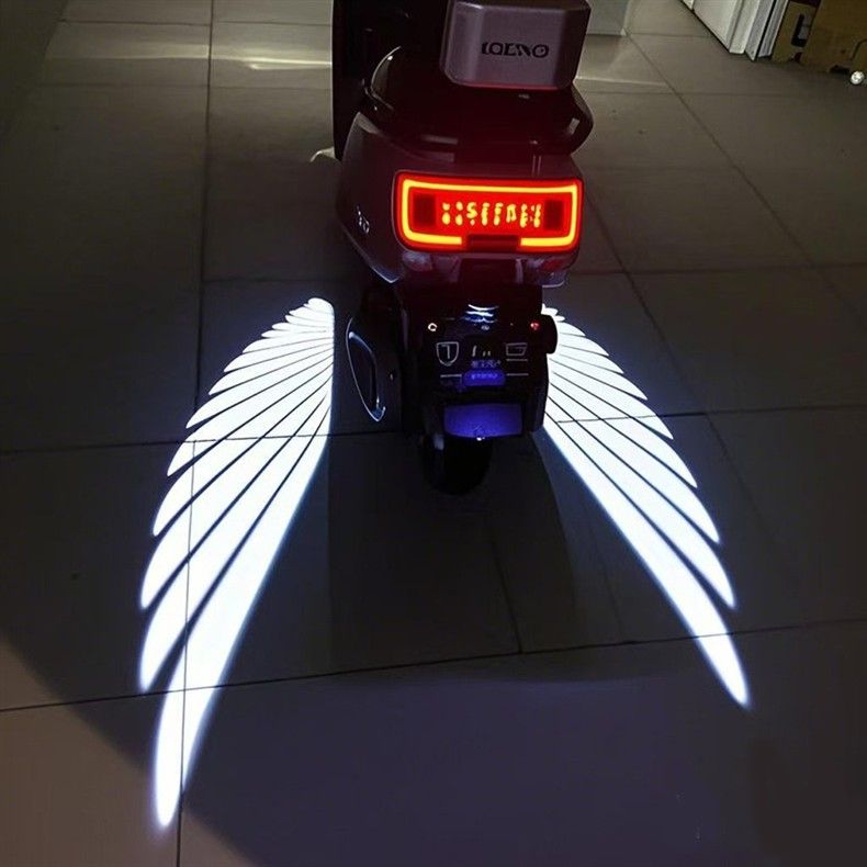 2pcs Motorcycle Logo LED Light Universal Motorcycle Projector Lights for Angel Wing Logo Waterproof Motorcycle Shadow Light Accessories for Motor Scooter Electric Vehicle Moto Lovers Gift