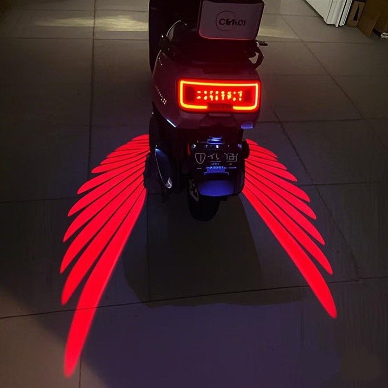 2pcs Motorcycle Logo LED Light Universal Motorcycle Projector Lights for Angel Wing Logo Waterproof Motorcycle Shadow Light Accessories for Motor Scooter Electric Vehicle Moto Lovers Gift
